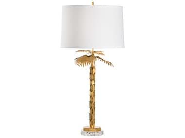 Wildwood Palm Island Antique Gold Leaf White Linen Buffet Lamp WL60785