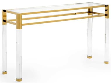 Wildwood Cranston 56" Rectangular Glass Clear Polished Brass Console Table WL490536