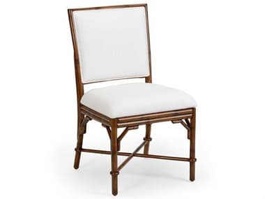 Wildwood Ella Rattan Brown Fabric Upholstered Side Dining Chair WL490127
