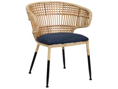 Wildwood Calder Rattan Blue Fabric Upholstered Arm Dining Chair WL490352