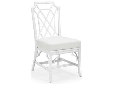 Wildwood Wild Palm Rattan White Fabric Upholstered Side Dining Chair WL490444