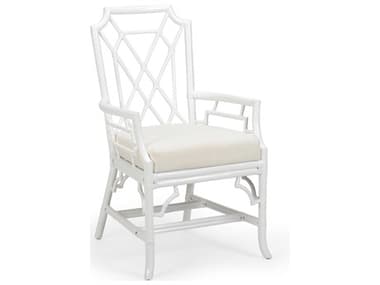 Wildwood Wild Palm Rattan White Fabric Upholstered Arm Dining Chair WL490445