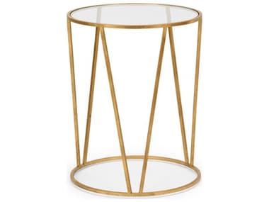 Wildwood Emery 20" Round Glass Antique Gold Leaf End Table WL490075