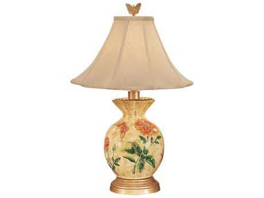Wildwood Gathered Vase Yellow Green Coral Ivory Silkette Gold Table Lamp WL6614
