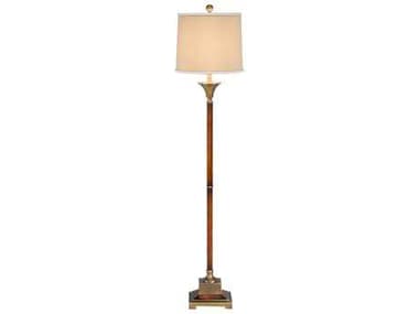 Wildwood Fluted Wood 62" Tall Brown Gold Beige Linen Brass Floor Lamp WL9119