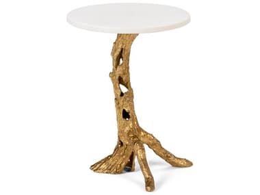 Wildwood Woody 16" Round Marble Antique Gold Leaf End Table WL490061