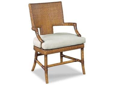 Woodbridge Klismos Rattan Brown Fabric Upholstered Arm Dining Chair WBF722822