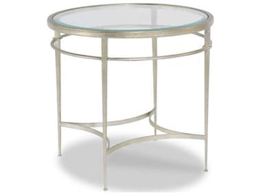 Woodbridge Madeline 30" Round Glass Silver Leaf In Antique Patina End Table WBF115851