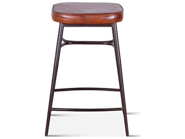 World Interiors Hudson Brown Powder Coated Leather Counter Stool WITZWHUDCCBL