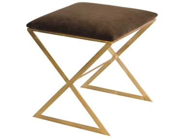 Worlds Away 18" Brown Fabric Upholstered Gold Accent Stool WAXSIDEGU