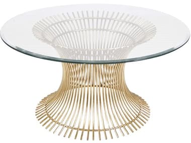Worlds Away 42" Round Glass Gold Leaf Coffee Table  WAPOWELLCF42