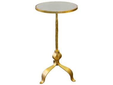 Worlds Away 11" Round Gold Leaf Antique Mirror End Table WABARCLAYG