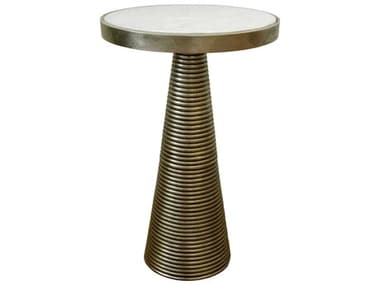 Worlds Away 14" Round Marble Antique Brass End Table WATARAABR
