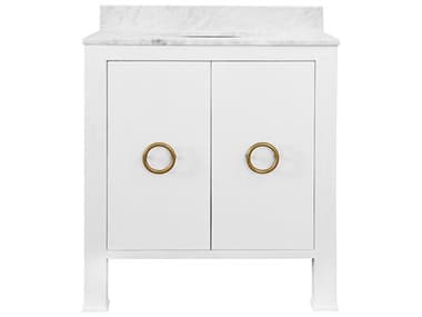 Worlds Away Textured White Linen / Antique Brass / White Carrara Marble 30'' Single Vanity WABLANCHEWH