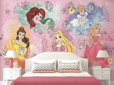 York Wallcoverings Disney Kids Vol-4 Pink / Yellow / Blue / Green Disney Princess Peel And Stick Mural YWRMK11414M