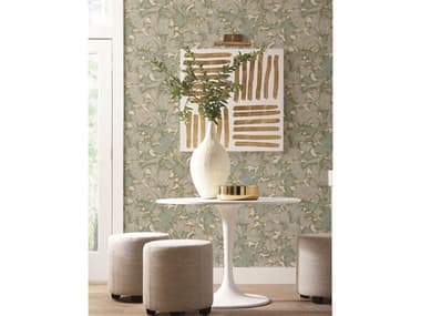 York Wallcoverings Modern Heritage 125th Anniversary Beige / Seafoam Acanthus Toss Wallpaper YWNV5511