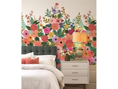 York Wallcoverings Cream / Bright Pink Garden Party Wallpaper Mural YWRI5190M