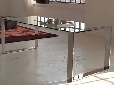YumanMod Ringo Rectangular Glass Brushed Nickel Clear Dining Table YMOR0108ST