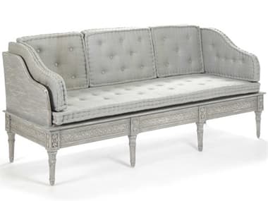 Zentique 75" Distressed Dove Grey Blue Silk Fabric Upholstered Accent Bench ZENLIS122185