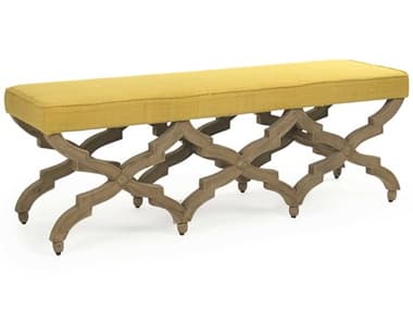 Zentique 57" Natural Yellow Raw Silk Fabric Upholstered Accent Bench ZENLIS1318100YELLOW