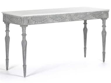 Zentique 75" Rectangular Wood White Distressed Blue Grey Console Table ZENLIS132689