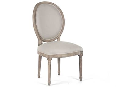 Zentique Medallion Oak Wood Gray Fabric Upholstered Side Dining Chair ZENB004E272A003