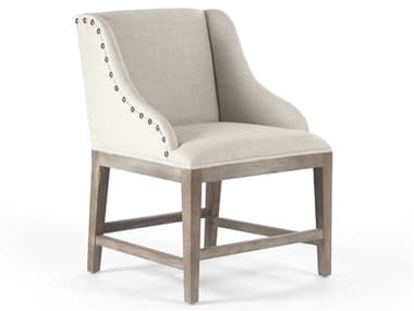 Zentique Oak Wood Beige Fabric Upholstered Arm Dining Chair ZENZEN102