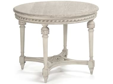 Zentique 31" Round Wood Weathered Distressed Cream End Table ZENLISH121382