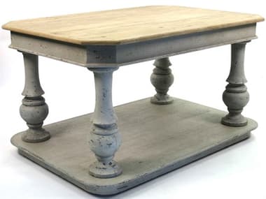 Zentique Rectangular Wood Natural Top Distressed Grey Base End Table ZENSH07091310