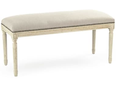 Zentique Lille 40" Natural Linen White Fabric Upholstered Accent Bench ZENB014309A003WNAILHEAD