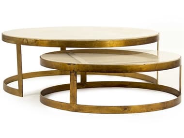Zentique Fae Gold Leaf / Cream Marble 31'' Wide Round Coffee Table ZENLIS1518141