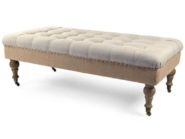 Zentique Maison 52&quot; Natural Linen Jute Beige Fabric Upholstered Tufted Ottoman ZENCF056ZE272A003JUTEREC