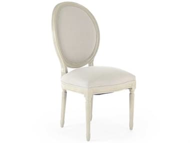 Zentique Medallion Birch Wood White Fabric Upholstered Side Dining Chair ZENB0042571A003