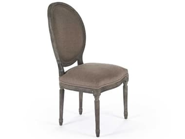 Zentique Medallion Oak Wood Gray Fabric Upholstered Side Dining Chair ZENB004E271A006
