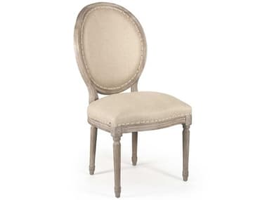Zentique Medallion Oak Wood White Fabric Upholstered Side Dining Chair ZENB004E272H009