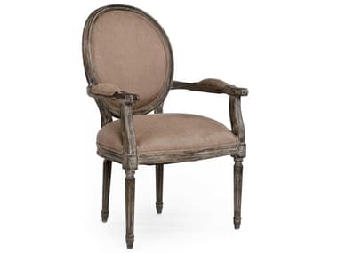 Zentique Medallion Oak Wood Brown Fabric Upholstered Arm Dining Chair ZENB009E271A006