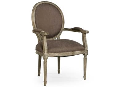Zentique Medallion Oak Wood Brown Fabric Upholstered Arm Dining Chair ZENB009E272A008