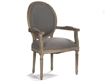 Zentique Medallion Oak Wood Gray Fabric Upholstered Arm Dining Chair ZENB009E272A048