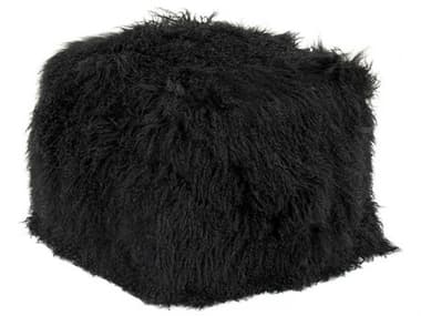Zentique Tibetan Black Lamb Fur Pouf ZENZTLFPBLACK