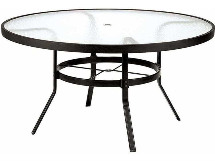 Winston Obscure Glass Aluminum 54, Round Patio Table With Umbrella Hole Set
