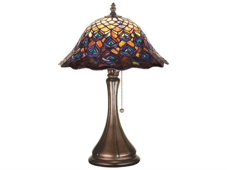 Meyda Tiffany Peacock Feather Multi-Color Accent Table Lamp | MY28568