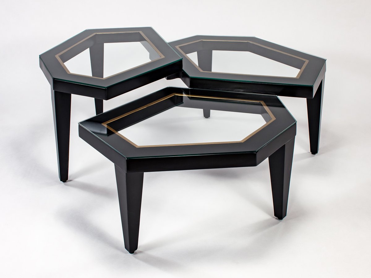 Hexagon Glass Black Antique Gold Coff...