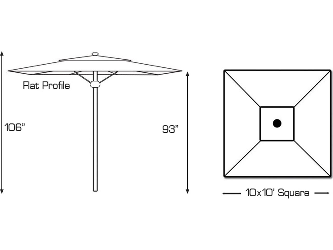 Galtech Commercial 10-Foot Square Patio Umbrella  Sunbrella Canopy Pulley  Lift Aluminum Frame | LuxeDecor