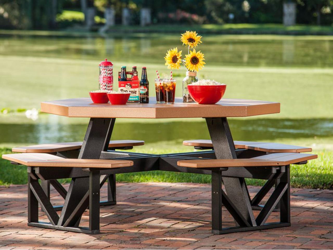LuxCraft Octagon Outdoor Picnic Table with Umbrella Hole | PatioLiving