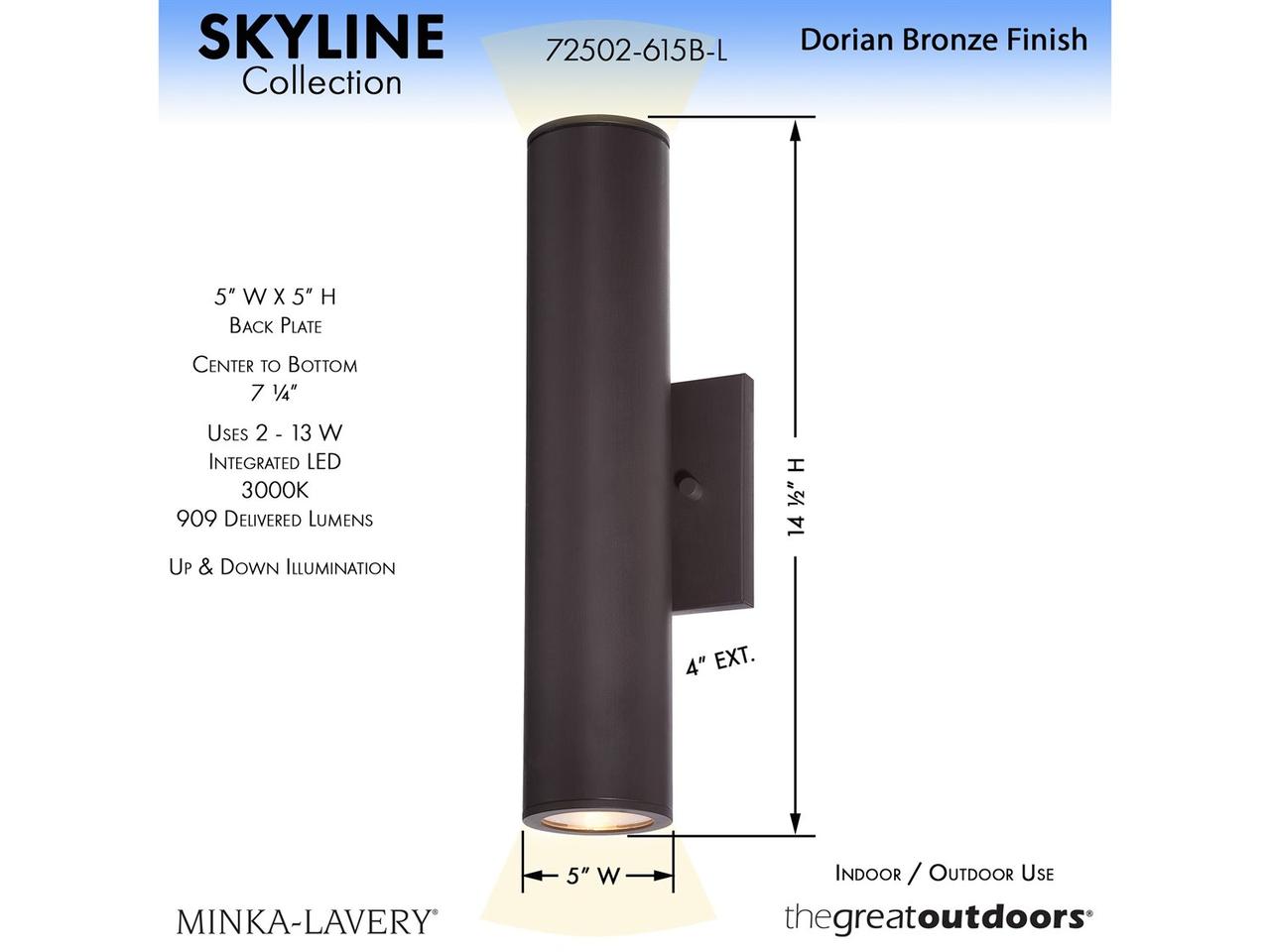 Minka Lavery Skyline 15-Inch Integrated LED Outdoor Wall Light in