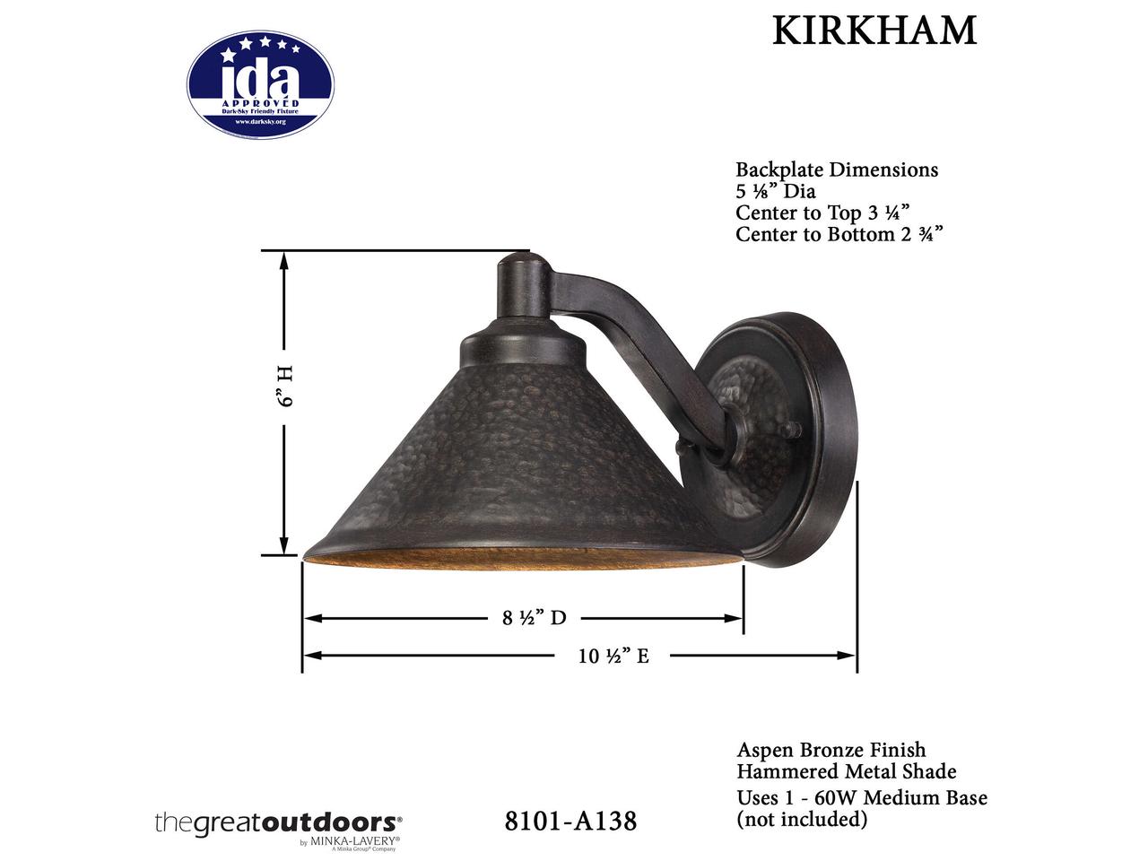 Minka Lavery Kirkham 1-Light Outdoor Wall Lantern in Aspen Bronze