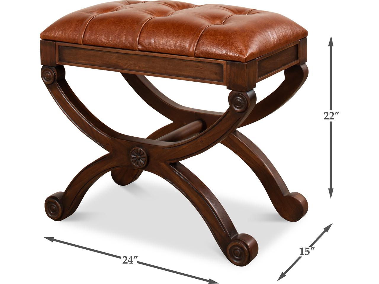 Sarreid Ltd Empire Upholstered Leather Accent Stool — Fruitwood