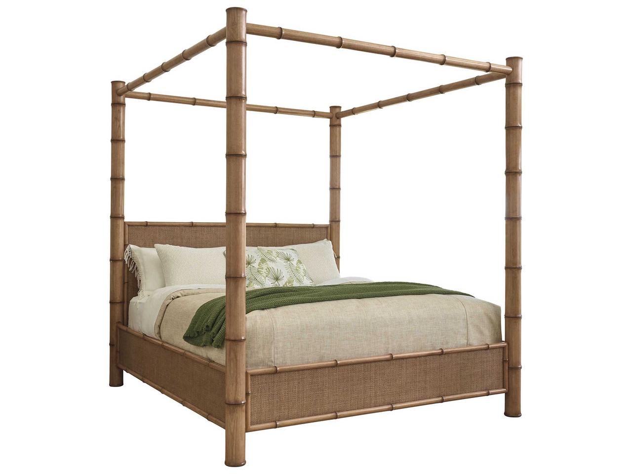 Tommy Bahama Key Biscayne Brown Bamboo Wood Queen Poster Bed | 579