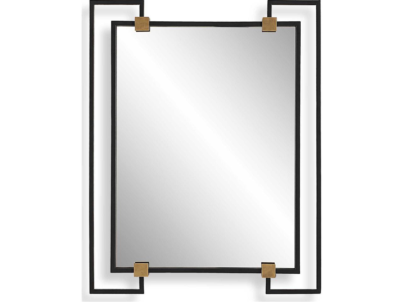 Uttermost Ivey Black Antiqued Brushed Gold Rectangular Wall Mirror