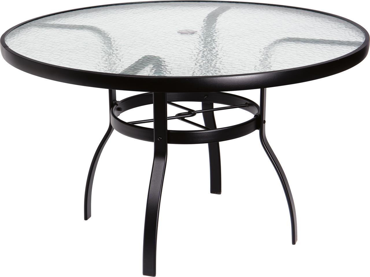 Woodard Deluxe 48-Inch Round Aluminum Dining Table with Obscure Glass Top